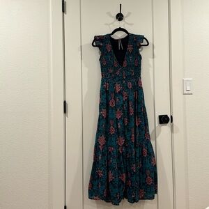 Anthropologie, Peregrine Midi Dress in Teal Pink Floral